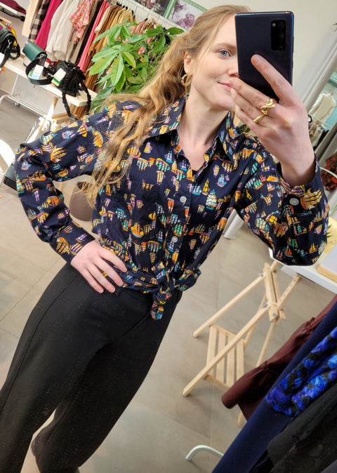 Lena vintage blouse- zeilboten print