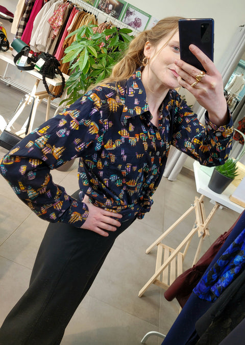 Lena vintage blouse- zeilboten print